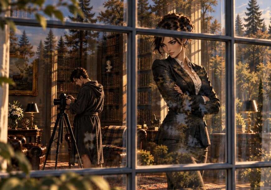 Peering into a sunlit library